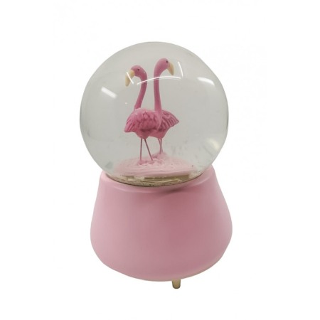 Glob de sticla cu apa si zapada FlamingoEffect, cu efecte sonore, design creativ, functioneaza cu baterii, 15x11 cm, roz [4]