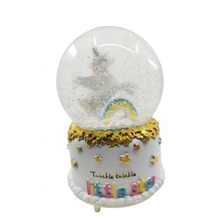 Glob de sticla cu apa si zapada UniTwinkle, cu efecte sonore, design creativ, functioneaza cu baterii, 15x11 cm, alb [4]