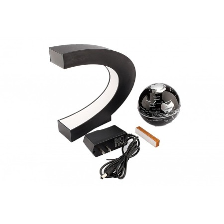 Glob pamantesc Grey Earth ,magnetic si plutitor, se roteste, decoratiune, design realist si modern, iluminare LED,18 x 18 cm,neg [6]