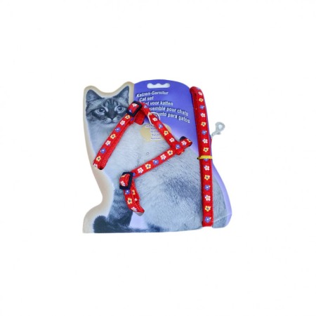 Ham cu lesa Jazzie, pentru pisici, iepuri si dihori de dimensiuni mici, marime ajustabila,design cu flori, rosu [3]