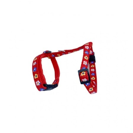Ham cu lesa Jazzie, pentru pisici, iepuri si dihori de dimensiuni mici, marime ajustabila,design cu flori, rosu [1]