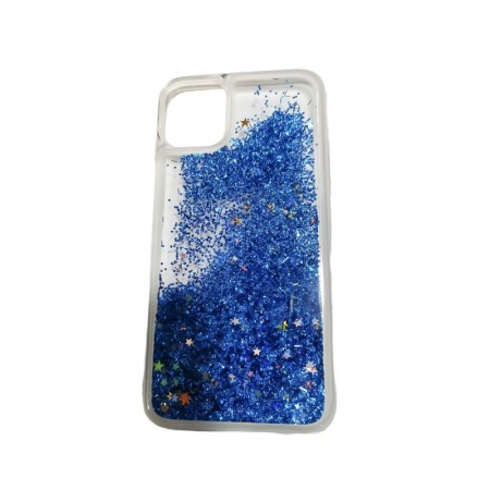 Husa compatibila cu iPhone 11 Wavy Glitter, 6.1 inch, liquid silicone, margini intarite si iesite in relief, albastru [0]