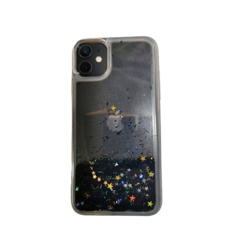 Husa compatibila cu iPhone 11 Wavy Glitter, 6.1 inch, liquid silicone, margini intarite si iesite in relief, negru/verde [1]