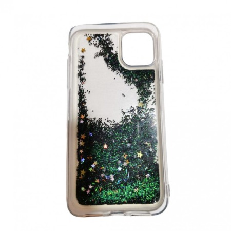 SMARTPHONE & ACCESORII - Husa compatibila cu iPhone 11 Wavy Glitter, 6.1 inch, liquid silicone, margini intarite si iesite in relief, negru/verde