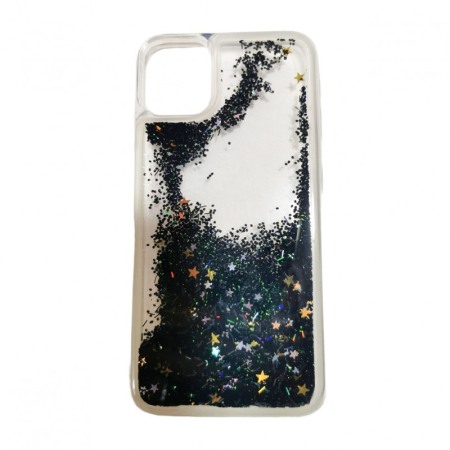 Husa compatibila cu iPhone 11 Wavy Glitter, 6.1 inch, liquid silicone, margini intarite si iesite in relief, negru/verde [2]