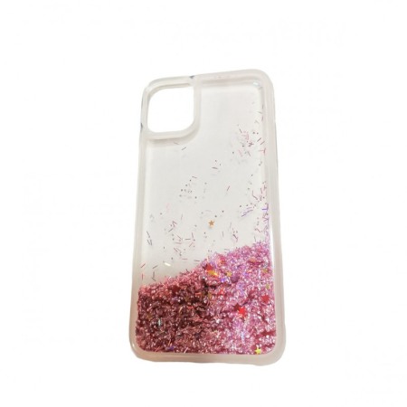 WEARABELS - Husa compatibila cu iPhone 11 Wavy Glitter, 6.1 inch, liquid silicone, margini intarite si iesite in relief, roz