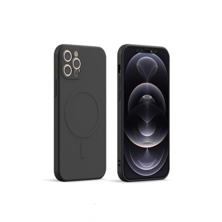 Husa compatibila cu iPhone 13 Pro din silicon, captusita cu microfibra, design modern, negru, marime 6.1 inch [1]