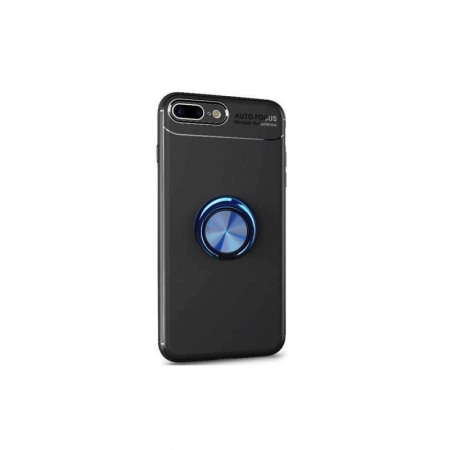 SMARTPHONE & ACCESORII - Husa  iPhone 8 Plus , Negru , Suport tip Inel, Inel albastru,Inel cu rotatie de 360 grade, Liquid Silicone