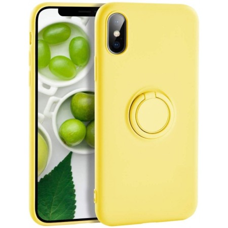 Husa Luxury pentru iPhone Galben Slim cu Inel si pacuta metalica spentru suportul auto , Liquid Silicone iPhone XR [2]