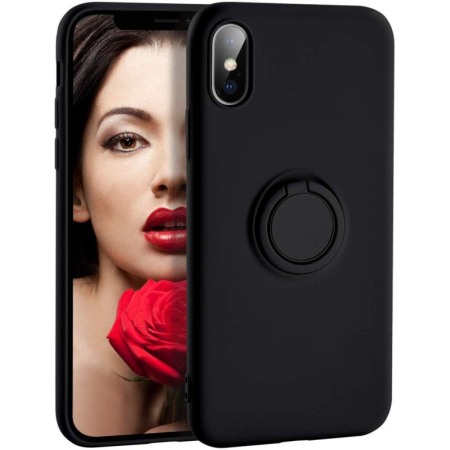 Husa Luxury pentru iPhone Negru Slim cu Inel si pacuta metalica spentru suportul auto , Liquid Silicone iPhone XR [1]