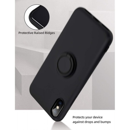 Husa Luxury pentru iPhone Negru Slim cu Inel si pacuta metalica spentru suportul auto , Liquid Silicone iPhone XR [3]