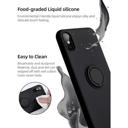 Husa Luxury pentru iPhone Negru Slim cu Inel si pacuta metalica spentru suportul auto , Liquid Silicone iPhone XR [4]