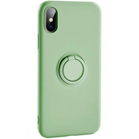 Husa Luxury pentru iPhone Verde Slim cu Inel si pacuta metalica spentru suportul auto , Liquid Silicone iPhone XR [3]