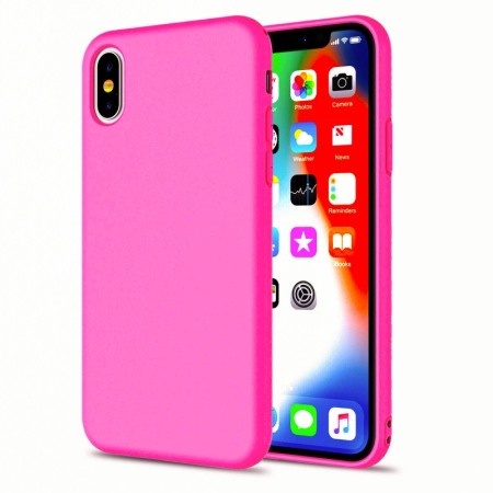 Husa pentru iPhone X ,Roz neon , captusita cu microfibra, Liquid Silicone [1]