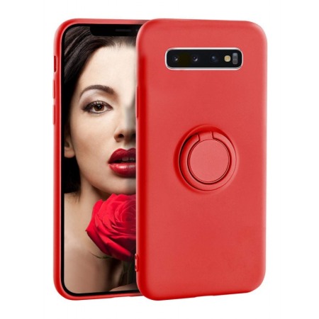 Husa pentru Samsung  Galaxy S10  , rosu , Suport tip Inel, captusita cu microfibra, Liquid Silicone [1]
