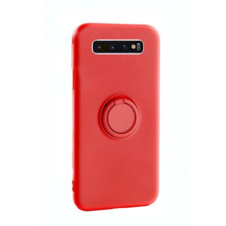 Husa pentru Samsung  Galaxy S10  , rosu , Suport tip Inel, captusita cu microfibra, Liquid Silicone [0]