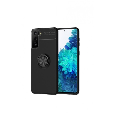 Husa pentru Samsung S21 Plus, suport tip inel cu rotatie de 360 grade, Liquid Silicone, 6.7 inch, negru [4]