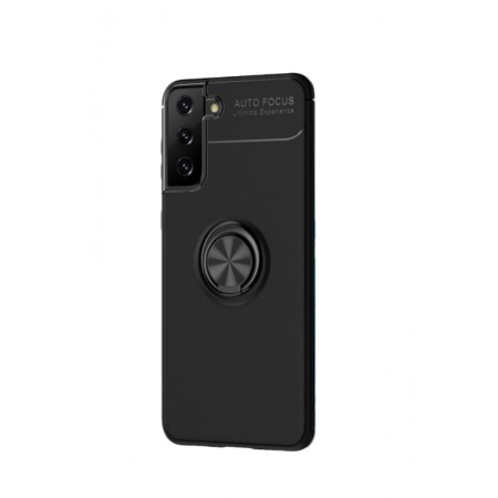 SMARTPHONE & ACCESORII - Husa pentru Samsung S21, suport tip inel cu rotatie de 360 grade, Liquid Silicone, 6.3 inch, negru