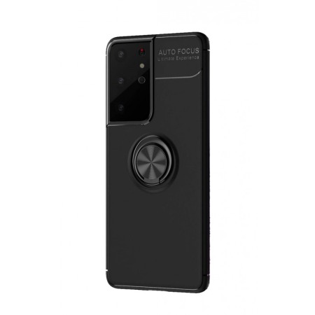 SMARTPHONE & ACCESORII - Husa pentru Samsung S21 Ultra , suport tip inel cu rotatie de 360 grade, Liquid Silicone, 6.9 inch, negru