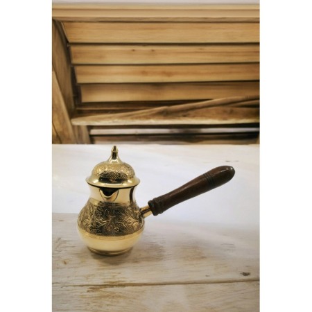 Ibric manual de cafea arabesc Zahra Coffee Doty®, din alama, maner din lemn, pentru aragaz, plita sau nisip, handmade, 350 ml [1]