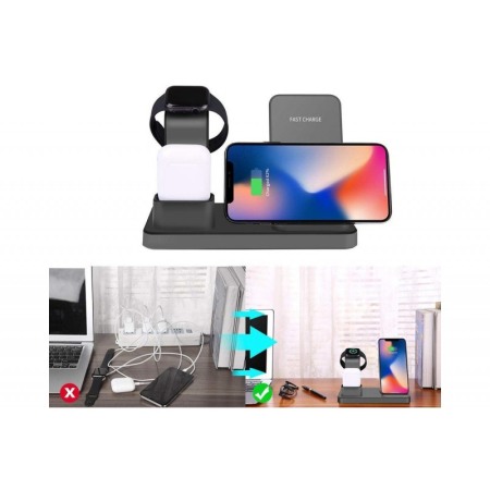 Incarcator premium de birou 3 in 1,Fast Charger,wireless, suporta incarcarea a 3 dispozitive iPhone / Apple Watch / AirPods,desi [3]