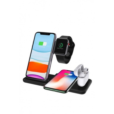 SMARTPHONE & ACCESORII - Incarcator premium inteligent 4 in 1, wireless, suporta incarcare a 4 dispozitive, 3 platforme wireless si un dock lighting,desi