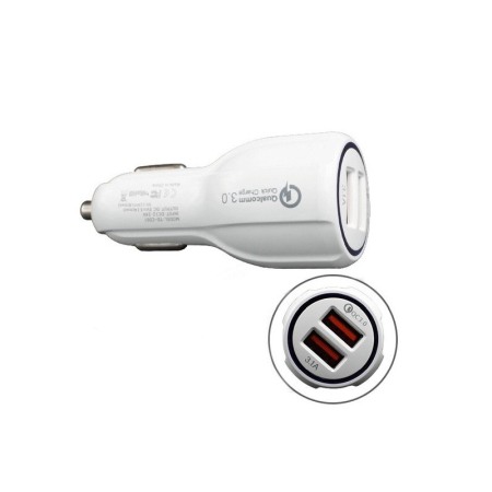 Incarcator telefon bricheta auto, un port Quick Charge 3.0, un port USB 2.4A, tehnologie Quallcomm, 12-24V,  Universal, Alb [1]