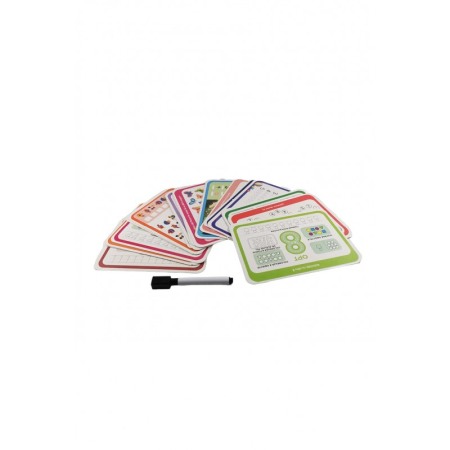 Jucarii & jocuri educative - Joc de excercitii ,,Scrie din nou", model cu cifre, 18 tablite cu 2 fete, marker lavabil si burete de sters, 16x11 cm, Doty®️