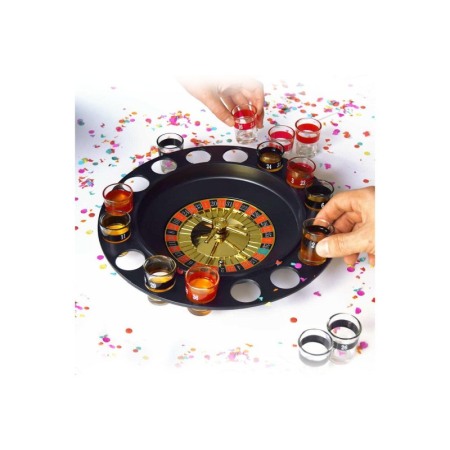 Joc de petrecere Party Roulette Shots, tip ruleta, 16 pahare, design realist, negru, 28 cm [4]