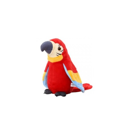 Jucarii bebelusi - Jucarie de plus interactiva Talking Parrot, forma de papagal, suport inclus, rosu, 22 cm, Doty®️