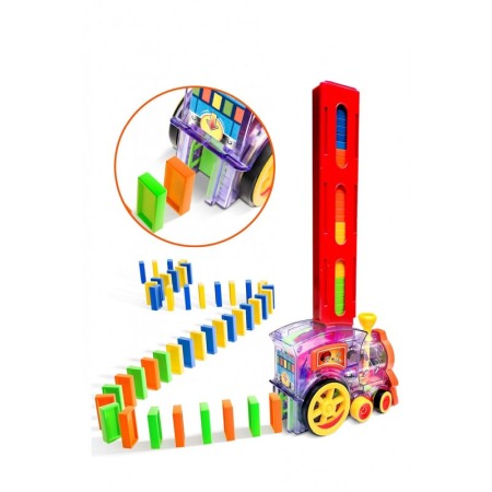 Jucarii hobby - Jucarie interactiva Dom's Train, Locomotiva, cu lumini si sunete, cu 80 de piese Domino, Doty®