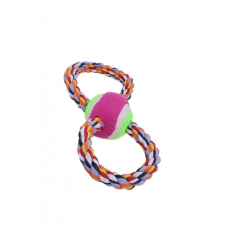 Jucării pentru câini - Jucarie interactiva pentru catei RopeBall, cu minge si sfoara , interactiva, 25 cm ,multicolora