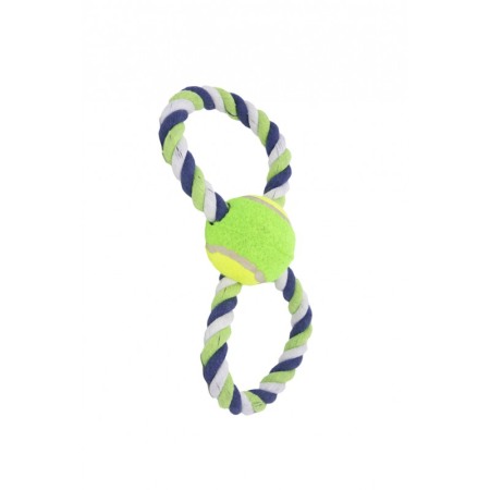 Jucării pentru câini - Jucarie interactiva pentru catei RopeBall, cu minge si sfoara , interactiva, 25 cm ,verde/albastru