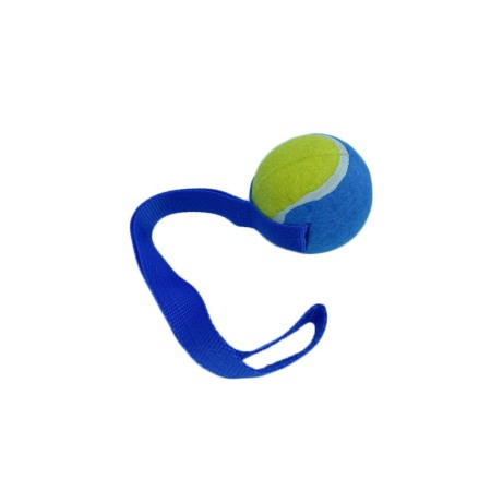 Jucării pentru câini - Jucarie interactiva Play Ball, cu minge si maner, interactiva, 35 cm ,galben/albastru