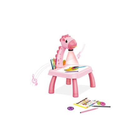 Jucarie LiveDrawings educationala tip masa de desenat, 12 carioci incluse, 25x21x32 cm, model girafa, roz, Doty®️ [1]