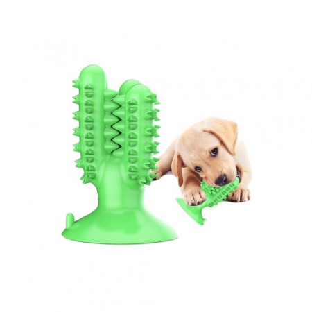 Jucării pentru câini - Jucarie molara din silicon pentru caini Cactus Friend , cu ventuza, tip stick dentar, 13x9 cm, verde