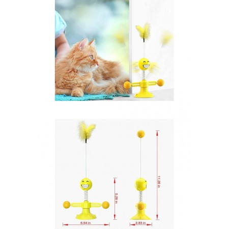 Jucarie pentru pisici Smiley Flake,rotativa,cu ventuza, materiale de calitate,biluta si pana incluse,design modern,dimensiuni re [3]