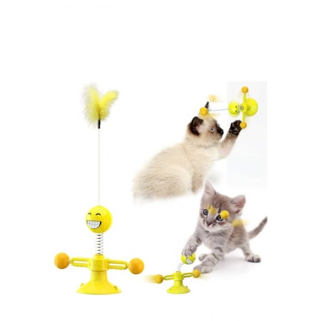 Jucarie pentru pisici Smiley Flake,rotativa,cu ventuza, materiale de calitate,biluta si pana incluse,design modern,dimensiuni re [5]