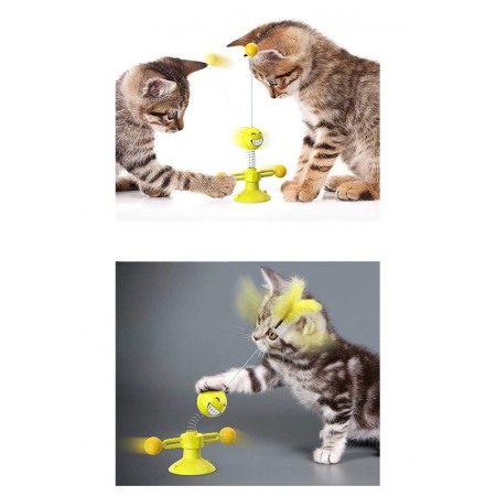 Jucarie pentru pisici Smiley Flake,rotativa,cu ventuza, materiale de calitate,biluta si pana incluse,design modern,dimensiuni re [0]