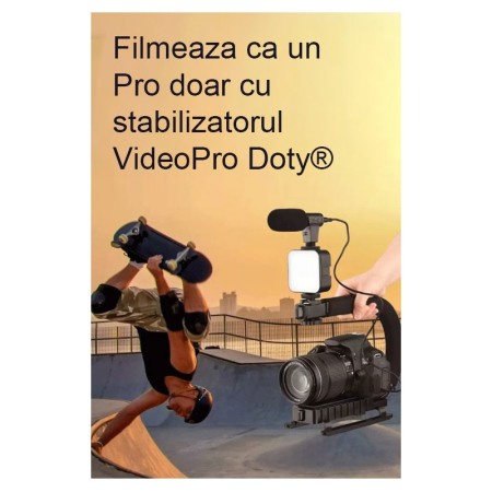 Kit cu stabilizator pentru telefon/aparat foto VideoPro Doty®, Vlogging/Podcast, trepied, LED si microfon, negru [4]