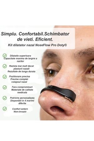 Kit dilatator nazal NoseFlow Pro Doty®, antisforait, magnetic, imbunatatire respiratie, 30 plasturi magnetici nas si 4 aplicatoare de dimensiuni diferite, eficient, sigur, negru [4]