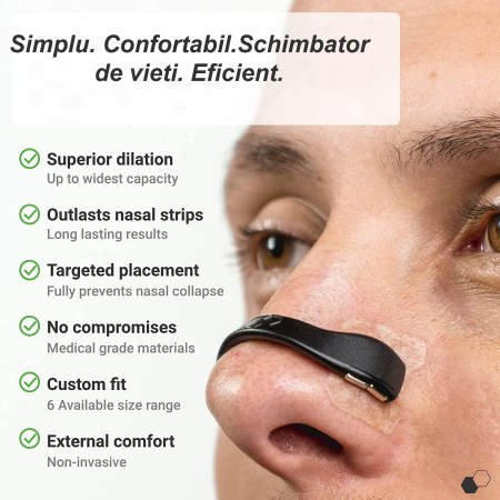 Kit dilatator nazal NoseFlow Pro Doty®, antisforait, magnetic, imbunatatire respiratie, 30 plasturi magnetici nas si 4 aplicatoare de dimensiuni diferite, eficient, sigur, negru [9]