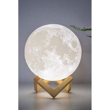 ILUMINAT & ELECTRICE - Lampa de veghe 3D FullMoon, forma de luna, stativ lemn inclus, se pot schimba culorile prin atingere,incarcare usb, alb,doty