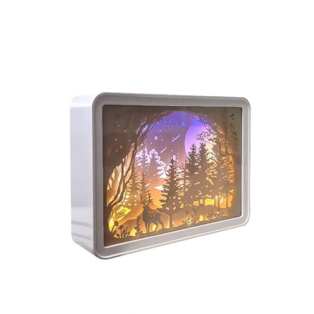 ILUMINAT & ELECTRICE - Lampa de Veghe MagicForest Doty®, alimentare USB sau baterii, lumina calda, peisaj padure, 20 x 15 cm, alb/bej