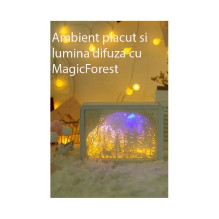 Lampa de Veghe MagicForest Doty®, alimentare USB sau baterii, lumina calda, peisaj padure, 20 x 15 cm, alb/bej [6]