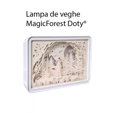 Lampa de Veghe MagicForest Doty®, alimentare USB sau baterii, lumina calda, peisaj padure, 20 x 15 cm, alb/bej [2]