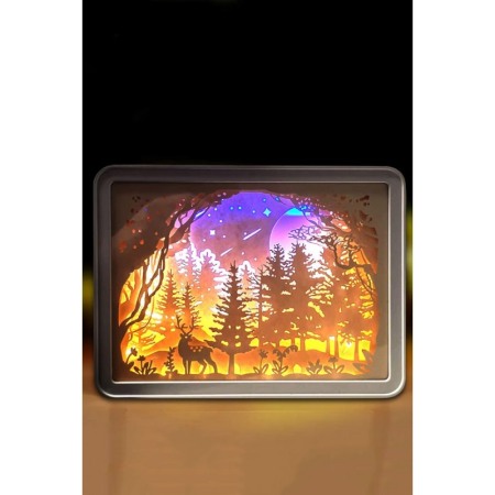 Lampa de Veghe MagicForest Doty®, alimentare USB sau baterii, lumina calda, peisaj padure, 20 x 15 cm, alb/bej [1]