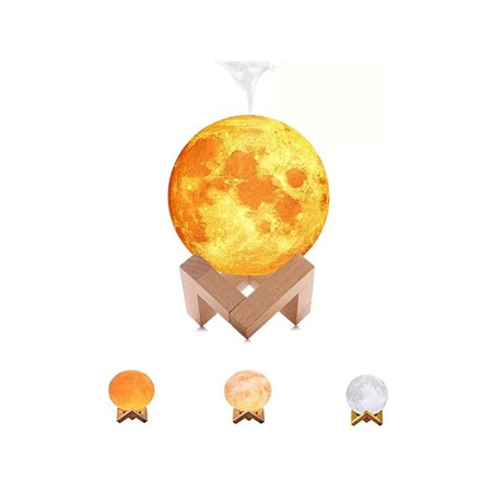 IDEEI DE CADOURI - Lampa O2 Moon multifuntionala, intensitati de lumina diferite, umidificator,stativ din lemn