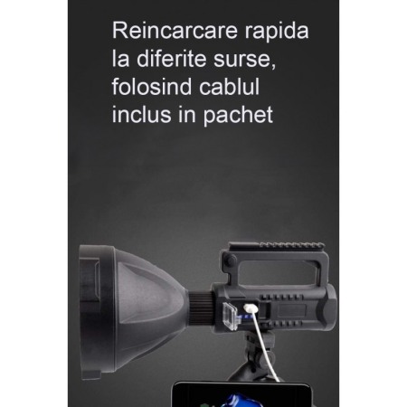 Lanterna LED FlashBolt Doty®, tip reflector cu trepied, 4 modalitati de lumina, 27x13 cm, rezistenta la apa, USB inclus, negru [2]