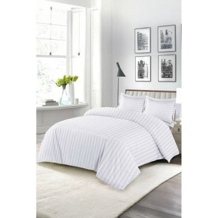 Casa si gradina - Lenjerie de Lux Divines Doty® din Damasc cu 4 piese, pentru pat dublu, bumbac finet, 230x250 cm, alb, design uni elegant
